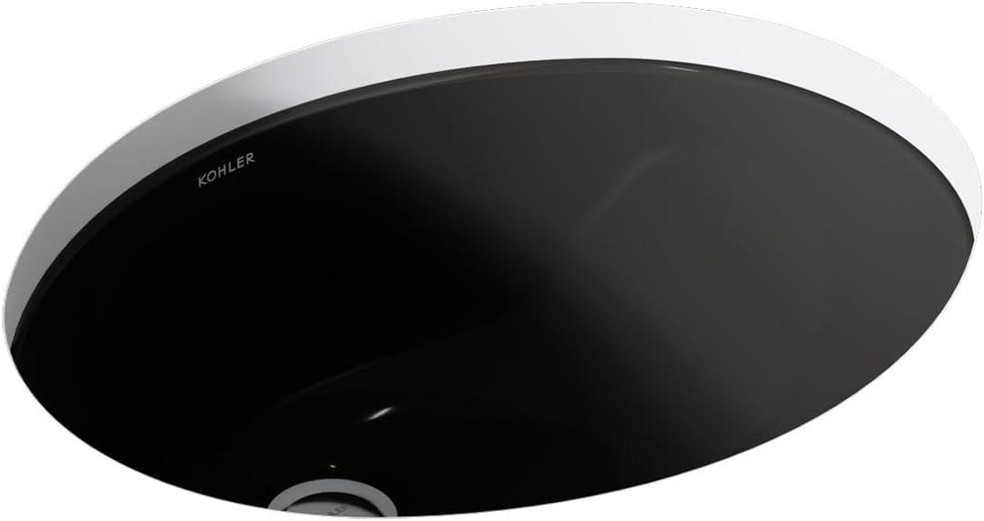 KOHLER K-2209-7 Caxton 17" Oval Undermount Bathroom Sink, Oval Basin, Overflow Drain, No Faucet Holes, Black Black