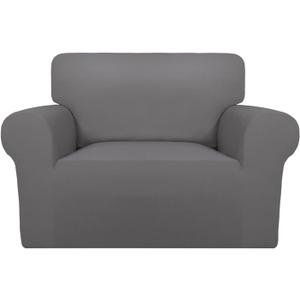 PureFit Super Stretch Sofa Slipcover  Spandex Non Slip Soft Couch Sofa Cover, Washable Furniture Protector with Non Skid Foam and Elastic Bottom for Kids, Pets (Oversized, Light Gray) (Small-XL)