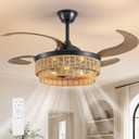 48 Inch Boho Ceiling Fan with Retractable Invisible Blades