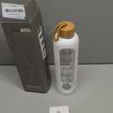 PROBTTL 32 Oz Borosilicate Glass Water Bottle with Time Marker Reminder Quotes, 1 Liter Leak Proof Reusable BPA Free Motivational Water Bottles with Silicone Sleeve and Bamboo Lid (White)