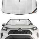 Windshield Sun Shade for Toyota RAV4 2019-2025; RAV4 Prime 2021-2024. Full Coverage Rearview Mirror Shade for Ultimate Protection (Upgrade Shiny Silver)