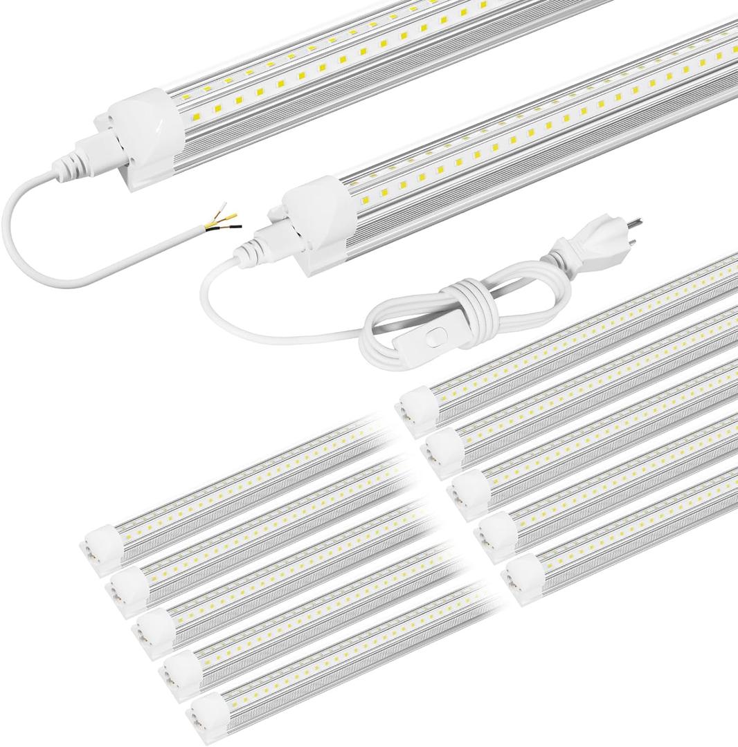 Very Bright 5ft LED Shop Light 10 Pack, 45W 6750LM 6500K Daylight Linkable, Easy Installation Garage Lighting for Workshop Basement General Lighting