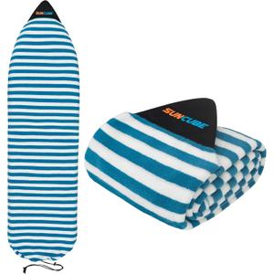 SUN CUBE Surfboard Sock Cover, Protective Surf Bag for Surfing Board, Light Stretchy Surfbag Sock Sleeve for Longboard, Hybrid, Shortboard (7'0'', Blue White)