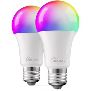 Treatlife Smart Light Bulb, Dimmable Multicolor and White LED Bulb, Compatible with Alexa, Google Assistant, A19 E26 8W (60W Equivalent), No Hub Required, 2 Pack Treatlife Smart Light Bulb, Dimmable Multicolor and White LED Bulb, Compatible with Alexa, Google Assistant, A19 E26 8W (60W Equivalent), No Hub Required, 2 Pack