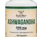 Ashwagandha Capsules, 120 Count (500mg Extract 20:1 Potency) Adaptogen Stress Relief by Double Wood, BBD 01/2027