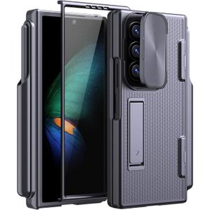 KJSK for Samsung Galaxy Z Fold 6 Case, with S Pen Holder, Built-in Hinge Protection & Screen Protector&Clamshell Camera Cover, Protective case for Z Fold 6(Flip-top Black)
