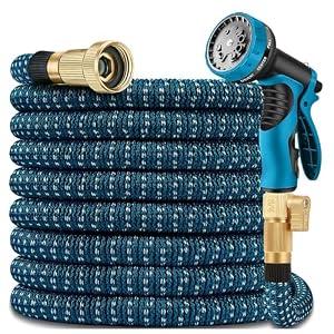 75 ft Expandable Garden Hose - All New 2026 Retractable Water Hose with 3/4" Solid Brass Fittings, Extra Strength Fabric - Flexible Expanding Hose with 10 Pattern Spray Nozzle
