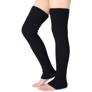 Pareberry Women's Winter Over Knee High Footless Socks Knit Warm Long Leg Warmers (27 Inches, Black)