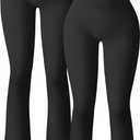 OQQ Women's 2 Piece Yoga Pants Ribbed Seamless Workout High Waist Bell Bottoms Flare Leggings, Medium Length 35"
