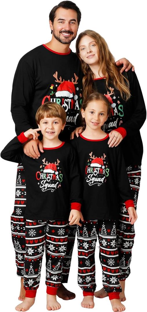 Family Christmas Pajamas Matching Sets for Adult, Matching Christmas Pajamas 2 Piece Outfit Christmas Pjs (Small, Black Hat)