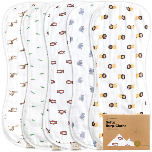 5-Pack Muslin Burp Cloths Baby Boy, Girl - Very Absorbent Baby Burp Cloth Rags, 8-Layers Viscose Derived from Bamboo Cotton Muslin Towel, Super Soft Spit Up Rags, No Shrink Washcloths (The Wild) 5-Pack Muslin Burp Cloths Baby Boy, Girl - Very Absorbent Baby Burp Cloth Rags, 8-Layers Viscose Derived from Bamboo Cotton Muslin Towel, Super Soft Spit Up Rags, No Shrink Washcloths (The Wild)