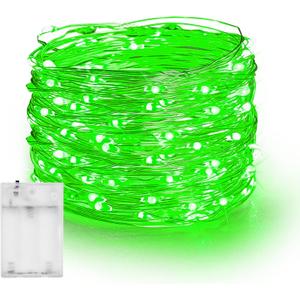 Dazzle Bright Fairy Lights Battery Operated, 20 FT 60 LED Silver Wire St. Patrick's Day Waterproof Battery Operated String Lights, Christmas Decorations for Indoor Outdoor Bedroom Yard Decor, Green
