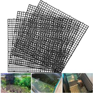 Weramics Adjustable Aquarium Fish Tank Divider Filter Bottom Plastic Grid Fish Tank Isolation Board Egg Crate Tray((Black, 4pcs 11.8X11.8Inch with 0.35Inch Hole)