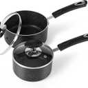 Nonstick Saucepan Set with Lid, Non Stick 1Qt & 2Qt Sauce Pan Set with Glass Lid Small Pot for Home Kitchen (Black)