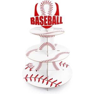 3 Tier Baseball Theme Party Cupcake Stand Baseball Birthday Party Decorations Sports Themed Cupcake Holder for Kids Games Day Supplies