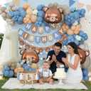Bear First Birthday Decorations Kit for One Year Old Baby Boy Blue Khaki Brown Balloons Happy Birthday Banner 1st Bear Party Themes Decor