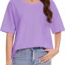 YUCOLEN Women's T Shirts Oversized Full Cotton Summer Tops Short Sleeve Crewneck Casual Loose Fit Basic Tee Shirts (Black, S)