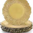 Coloch Set of 12 Plastic Charger Plates, 13" Reusable Reef Serving Chargers for Dinner Plate Round Shiny Decorative Charger Plate for Wedding, Catering, Parties, Christmas, Home Dinner Use (Gold)