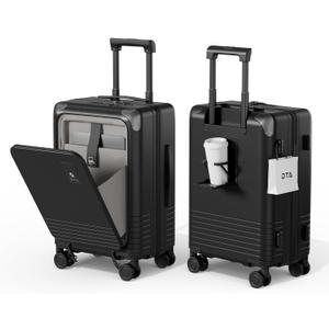 Top Opening Expandable Lightweight PC Hard Shell Suitcase, 20 Inch Carry On Luggage with TSA Lock, 360 Silent Spinner Wheels, Cup Holder, Ideal for Business Travel (Black, Carry-On 20-Inch)