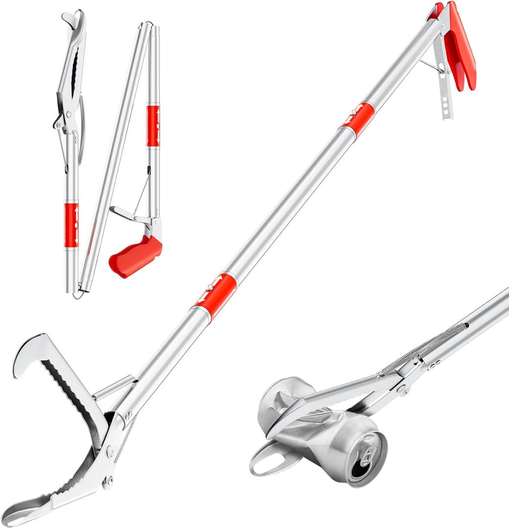 50" Foldable Grabber Reacher Tool, Extra Long 3 Fold Reaching Aid for Seniors, Heavy-Duty Trash Picker Upper & Litter Pickup Tool for Home & Garden (50 Inch Red)