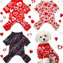 Weewooday 3 Piece Dog Pajamas Dog Bodysuit & Jumpsuit Set, Heart Pattern Puppy Clothes for Puppy & Cat(M(fit 5.5-7.7lbs))