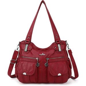 Purses and Handbags Women Tote Shoulder Top Handle Satchel Hobo Bags Fashion Washed Leather Purse (69red)