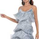 Tinsel Fringe Dress - Sexy V Neck Tinsel Tassels Sequin Bodycon Mini Strap Dress Birthday Prom Cocktail Party Club Night for Women Silver L