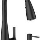 Moen Haelyn Matte Black Single-Handle Pull-Down Sprayer Kitchen Faucet Featuring Power Boost for a Faster Clean, Soap Dispenser Included, 87627BL
