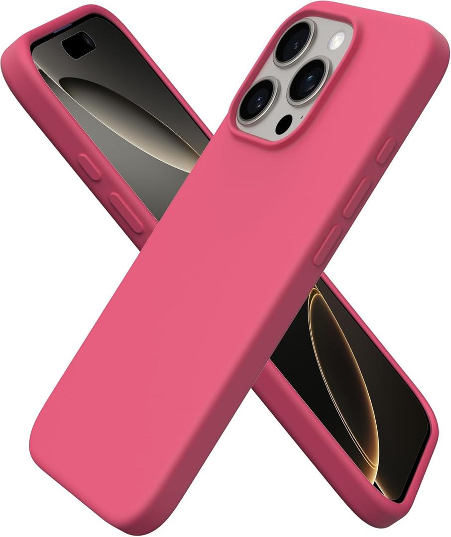 ORNARTO Compatible with iPhone 16 Pro Case 6.3", Slim Liquid Silicone 3 Layers Soft Gel Rubber Shockproof Protective Cover with Anti-Scratch Microfiber Lining-Desert Rose