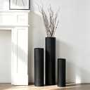 Black Tall Floor Vase Set of 3, Metal Cylinder Vases for Corner, 27.6in