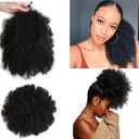 Afro Puff kinky curly Drawstring Ponytail Extension for Women Afro Drawstring Ponytail Kinky Curly Ponytail Drawstring Afro Puffs Synthetic Curly Ponytail Hairpieces Updo Hair Extensions with Two Clips (12 Inch, 1B#)