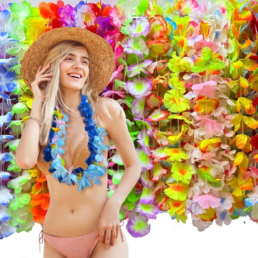 36PCS Hawaiian Leis Decorations,Leis for Luau Party Decor,Tropical Hawaiian Bulk Hula Dance Party Decor,Colorful Flower Necklace Summer Beach Pool Birthday Theme Party Favors Supplies