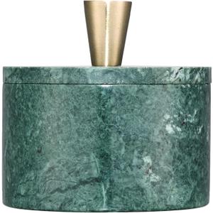 Queenza Marble Salt Cellar with Lid and Brass Knob (Green)
