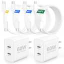 iPhone 17e/17/17 Pro Max Charger Fast Charging, 2-Pack 60W Dual USB C Charger Block Power Adapter with 10/6/6/3FT USB-C Cable for iPhone 17/17 Pro Max/17e/16/15/Pro Max/Plus, iPad Pro 13/12.9/11 inch