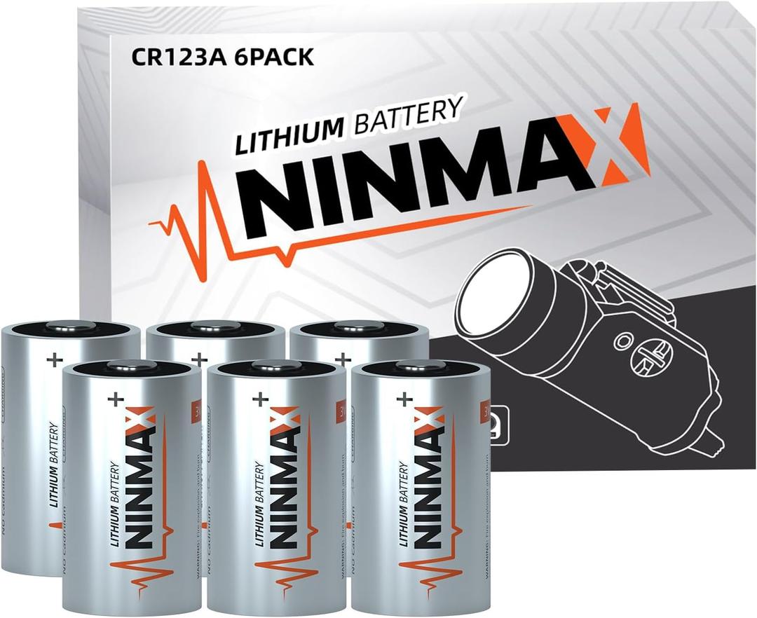 NINMAX CR123A 3V Lithium Battery 6 Pack, No.1 1700mAh 3 Volt High Power 123A Lithium Batteries for High-Intensity Flashlights, Home Security Devices, and More