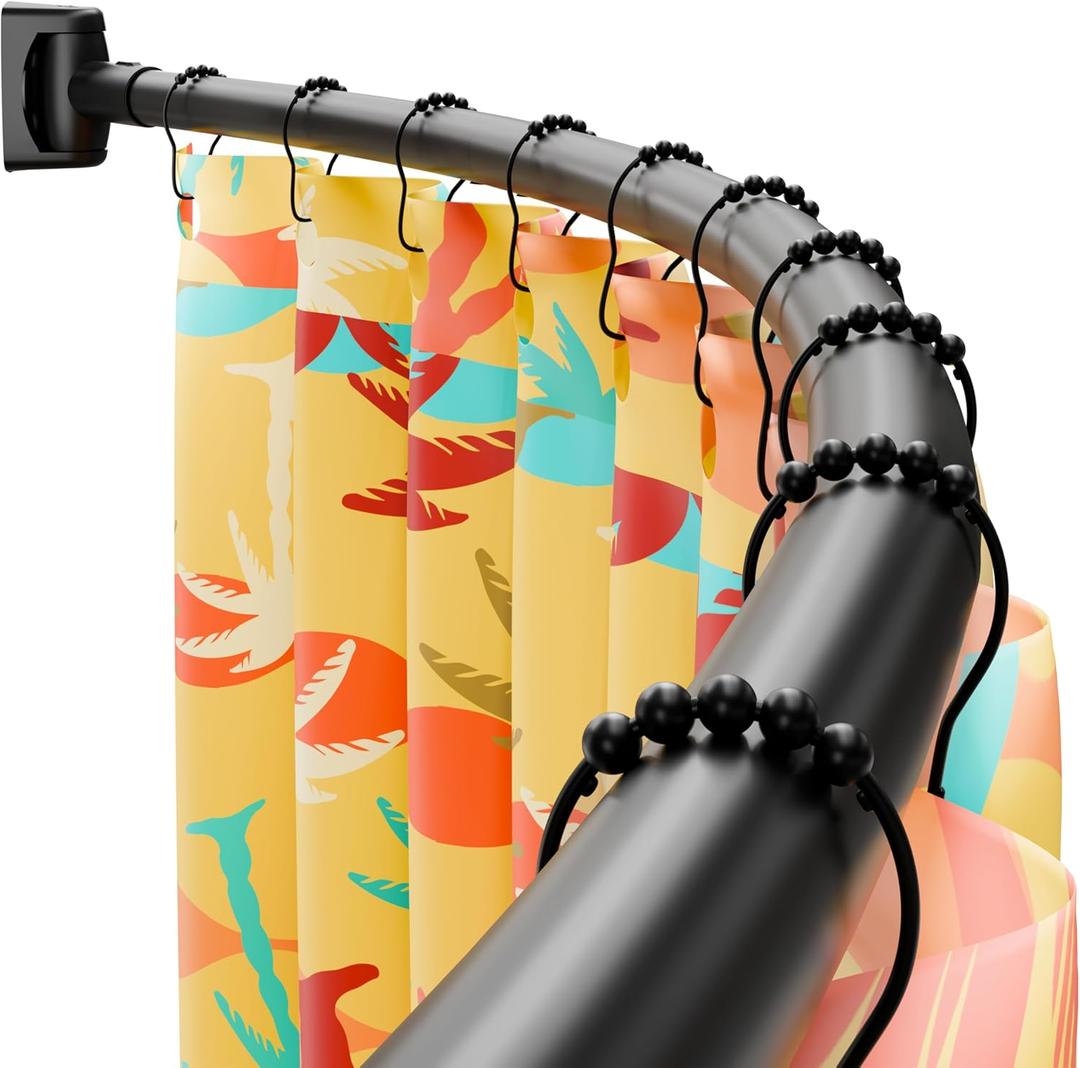 DYHOME Curved Shower Curtain Rod, Need to Drill, 35-76 inches Adjustable Curved Shower Rod Rustproof Shower Rod Round Shower Curtain Rod for Bathroom, Bathtub, Stall, Stainless Steel, Black