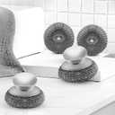 Stainless Steel Wool Scrubber with 2 Replacement Pads - Clean Metal Pans, Pots, Grills & More (4pcs)