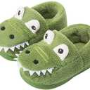 Kids Toddler Slippers Boys Girls Dinosaur Bunny House Shoes Non Slip Warm Soft Winter Fuzzy Indoor Slipper Dinosaur, Green Size 2