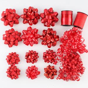 DYSHIPEN 16 Pcs Gift Bows,Bows for Gift Wrapping and Presents,2 Crimped Curling Ribbons,2 Curly Bows,Christmas Bows,for Parties, Birthdays, Weddings. (Red, 3.5in+2.5in)
