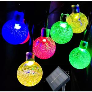 Solar String Lights Outdoor Waterproof, 36FT 60 LEDs 8 Modes Solar Fairy Crystal Globe Christmas String Lights for Holiday Party Gardens Backyard Wedding