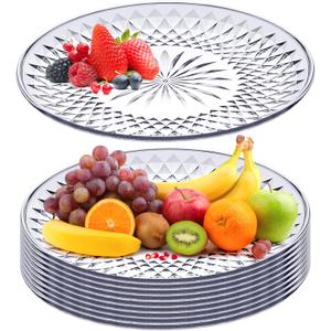 10 Pack Round Plastic Serving Platters 12 Inch - Clear Plastic Serving Trays for Parties, Weddings, Birthday, Cake, Cookies, Fruits & Snacks