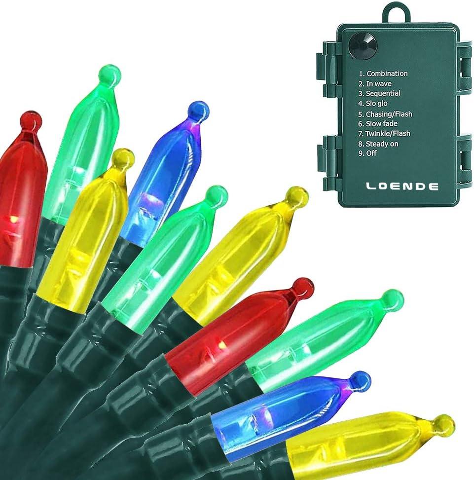 50-Count 8 Modes Christmas Lights with Timer, 18ft Battery Operated String Light Mini Lights Set for Indoor Outdoor Wreath Decor Christmas Tree Thanksgiving Day, Multicolor (Green Wire Multicolor)