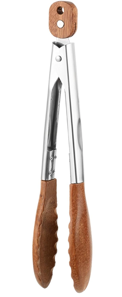 1 Pcs Wooden Kitchen Cooking Tong - 12" Wood Kitchen Tong for Cooking with Wooden Tips, Stainless Steel Non-Slip Walnut Salad Tong, Wood Tong Cookware for Serving Food,BBQ