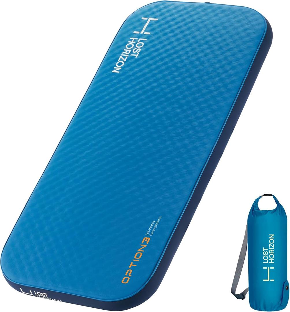 LOSTHORIZON Air & Foam Camping Mattress, Self-Inflating Sleeping Pad, 3" Thick, with Pump Sack, Slim Single