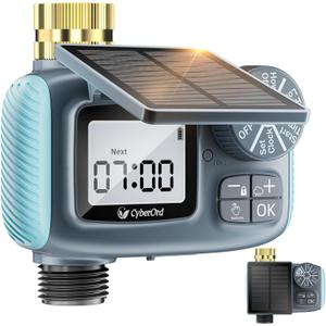 Solar Hose Timer, CyberOrd Sprinkler Timer Programmable with Brass Swivel, Programmable Faucet System for Garden Hose with Rain Delay/Manual/Automatic, Drip Irrigation System for Outdoor, Yard, Lawn