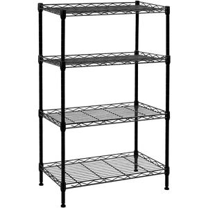 4 Tier Storage Shelves Wire Shelving Rack Unit, Adjustable Metal Rack for Storage Kitchen Laundry Storage Rack (Black)