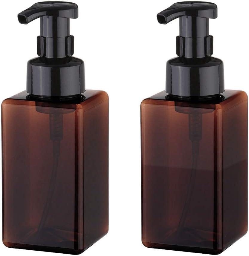 UUJOLY Foaming Soap Dispenser, 450ml (15oz) Refillable Pump Bottle Plastic for Liquid Soap, Shampoo, Body Wash (2 Pcs) (Amber)