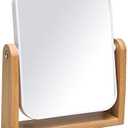 YEAKE Vanity Makeup Mirror with Natural Bamboo Stand, 8 Inch Double Sided 360 Degree Swivel Magnifying Mirror for Table, Desk, Countertop Shaving Make Up