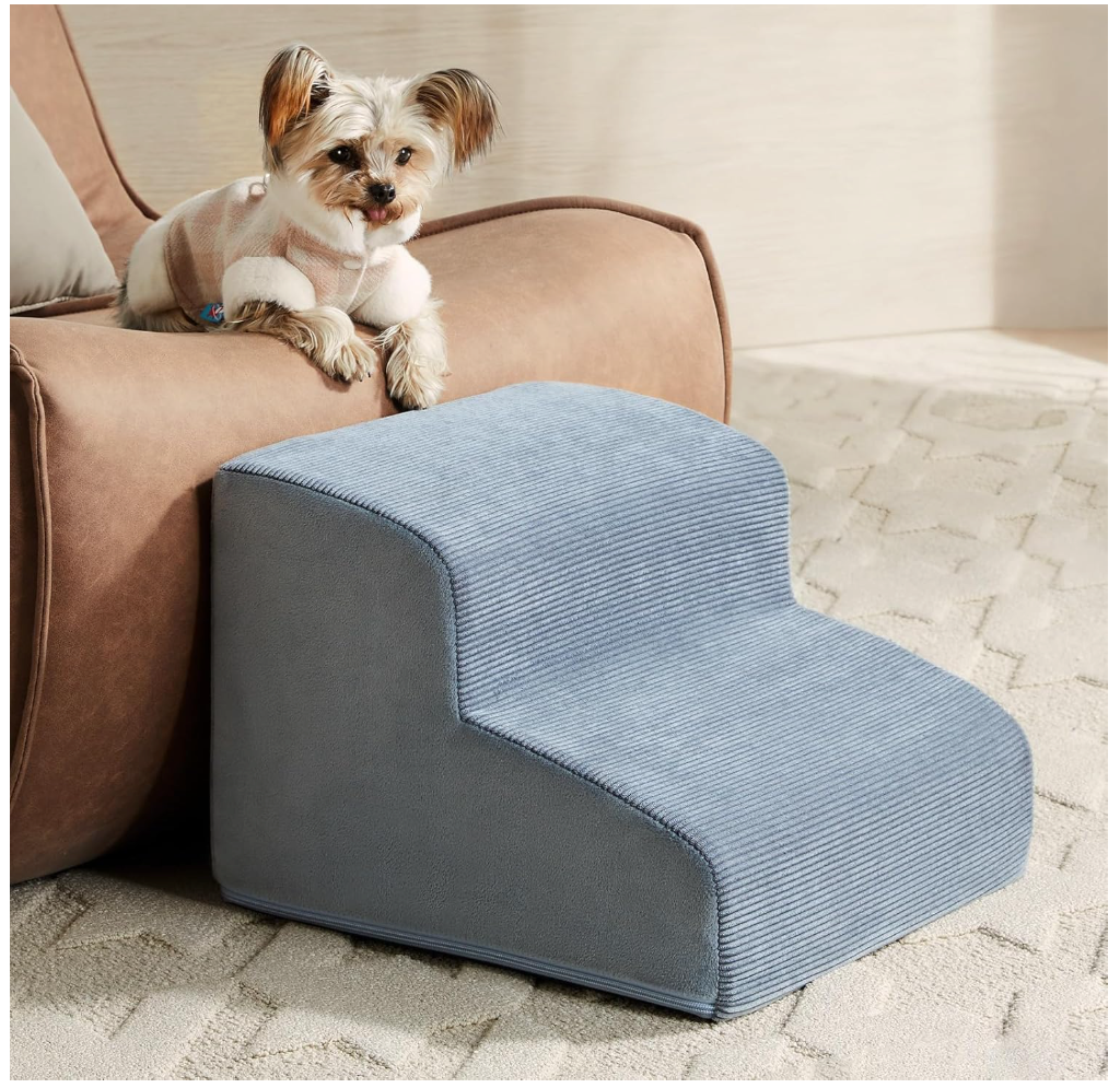 LEXTRO Dog Stairs for Small Dogs, 2-Steps Dog Ramp for Couch, Pet Stairs with Highly Supportive Foam and Non-Slip Bottom, Pet Steps for Cat & Doggie (High 11.8 Inch)