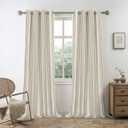DriftAway Chris Linen 100% Blackout Curtains with Thermal and Sound Reducing Layer 84 Inch Long for Bedroom Striped Printed Drapes Thermal Insulated Lined Window Treatments for Living Room Camel Beige (52"W x 84"L (Pack of 2))